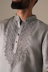 Shop Darzi House Gray Silk Embroidery, Beads, Metallic Thread Steel Grey Opulence Kurta Set Online at Aza Fashions Shop_Darzi House_Gray Silk Embroidery, Beads, Metallic Thread Steel Grey Opulence Kurta Set _Online_at_Aza_Fashions