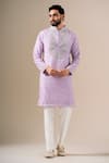 Darzi House Lavender Cotton, Jacquard Embroidery, Beads, Zari Petals And Printed Kurta Set at Aza Fashions Darzi House_Lavender Cotton, Jacquard Embroidery, Beads, Zari Petals And Printed Kurta Set _at_Aza_Fashions
