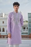 Shop Darzi House Lavender Cotton, Jacquard Embroidery, Beads, Zari Petals And Printed Kurta Set Shop_Darzi House_Lavender Cotton, Jacquard Embroidery, Beads, Zari Petals And Printed Kurta Set