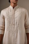Darzi House Beige Linen, Satin Embroidery, Pearls Mughal Elan Kurta Set at Aza Fashions Darzi House_Beige Linen, Satin Embroidery, Pearls Mughal Elan Kurta Set _at_Aza_Fashions