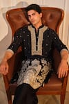 Darzi House Black Chinon Gota Patti, Sequins, Applique Darbar Grandeur Embellished Kurta Set at Aza Fashions Darzi House_Black Chinon Gota Patti, Sequins, Applique Darbar Grandeur Embellished Kurta Set _at_Aza_Fashions