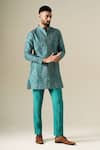 Buy Darzi House Green Chanderi Cotton Beads, Sequins Teal Garden Kurta Set at Aza Fashions Buy_Darzi House_Green Chanderi Cotton Beads, Sequins Teal Garden Kurta Set _at_Aza_Fashions
