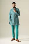 Shop Darzi House Green Chanderi Cotton Beads, Sequins Teal Garden Kurta Set Online at Aza Fashions Shop_Darzi House_Green Chanderi Cotton Beads, Sequins Teal Garden Kurta Set _Online_at_Aza_Fashions