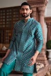 Darzi House Green Chanderi Cotton Beads, Sequins Teal Garden Kurta Set at Aza Fashions Darzi House_Green Chanderi Cotton Beads, Sequins Teal Garden Kurta Set _at_Aza_Fashions
