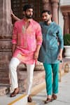 Shop Darzi House Green Chanderi Cotton Beads, Sequins Teal Garden Kurta Set Shop_Darzi House_Green Chanderi Cotton Beads, Sequins Teal Garden Kurta Set