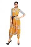 Buy_Soup By Sougat Paul_Orange Crepe Geometric Motifs Shirt Collar Printed Draped Jumpsuit _at_Aza_Fashions
