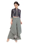 Buy_Soup By Sougat Paul_Grey Crepe Floral Print Band Collar Charcoal Jacket And Double Layer Pants _at_Aza_Fashions