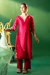 Shop Samyukta Singhania Magenta Chanderi Silk Embroidery, Metallic Thread, Gota Patti Hand Kurta Set Shop_Samyukta Singhania_Magenta Chanderi Silk Embroidery, Metallic Thread, Gota Patti Hand Kurta Set