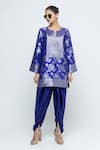 Buy SOBARIKO Blue Silk, Modal, Satin Zari Split Gul Floral Brocade Kurta With Dhoti Pant at Aza Fashions Buy_SOBARIKO_Blue Silk, Modal, Satin Zari Split Gul Floral Brocade Kurta With Dhoti Pant _at_Aza_Fashions