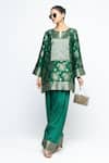 SOBARIKO_Green Silk Zari, Embroidery Split Gul Floral Brocade Kurta With Farshi Salwar _Online_at_Aza_Fashions