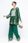 Buy_SOBARIKO_Green Silk Zari, Embroidery Split Gul Floral Brocade Kurta With Farshi Salwar _Online_at_Aza_Fashions