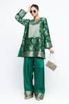 Buy_SOBARIKO_Green Silk Zari, Embroidery Split Gul Floral Brocade Kurta With Farshi Salwar _at_Aza_Fashions