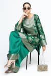 Buy_SOBARIKO_Green Silk Zari, Embroidery Split Gul Floral Brocade Kurta With Farshi Salwar 