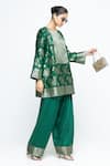 Shop_SOBARIKO_Green Silk Zari, Embroidery Split Gul Floral Brocade Kurta With Farshi Salwar 