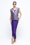 Buy_SOBARIKO_Purple Silk V-neck Alia Brocade Gilet Jacket With Asymmetric Dress _at_Aza_Fashions