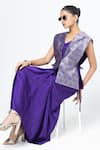 SOBARIKO_Purple Silk V-neck Alia Brocade Gilet Jacket With Asymmetric Dress _at_Aza_Fashions