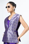 Buy_SOBARIKO_Purple Silk V-neck Alia Brocade Gilet Jacket With Asymmetric Dress 
