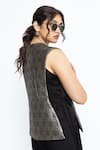 Shop SOBARIKO Black Silk, Modal, Satin Metallic Thread V-neck Alia Gilet With Jumpsuit Online at Aza Fashions Shop_SOBARIKO_Black Silk, Modal, Satin Metallic Thread V-neck Alia Gilet With Jumpsuit _Online_at_Aza_Fashions