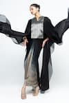 Shop_SOBARIKO_Black Silk V-neck Onaya Cape And Skirt Set 