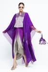 Shop_SOBARIKO_Purple Silk V-neck Onaya Cape And Skirt Set _Online_at_Aza_Fashions