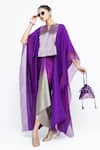 Buy_SOBARIKO_Purple Silk V-neck Onaya Cape And Skirt Set _at_Aza_Fashions