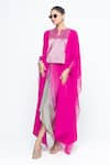 Buy_SOBARIKO_Pink Silk Split V-neck Onaya Cape And Ombre Skirt Set _at_Aza_Fashions