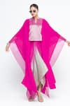 SOBARIKO_Pink Silk Split V-neck Onaya Cape And Ombre Skirt Set _Online_at_Aza_Fashions