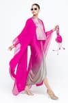 Buy_SOBARIKO_Pink Silk Split V-neck Onaya Cape And Ombre Skirt Set _Online_at_Aza_Fashions