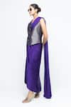 SOBARIKO_Purple Modal, Satin, Brocade, Silk Zari V-neck Kiara Waistcoat Skirt Set _Online_at_Aza_Fashions
