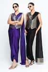 Buy_SOBARIKO_Purple Modal, Satin, Brocade, Silk Zari V-neck Kiara Waistcoat Skirt Set _Online_at_Aza_Fashions
