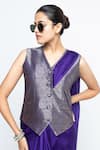 Shop_SOBARIKO_Purple Modal, Satin, Brocade, Silk Zari V-neck Kiara Waistcoat Skirt Set _Online_at_Aza_Fashions