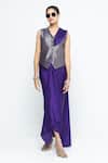 Buy_SOBARIKO_Purple Modal, Satin, Brocade, Silk Zari V-neck Kiara Waistcoat Skirt Set _at_Aza_Fashions