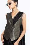 Buy_SOBARIKO_Black Modal, Satin, Brocade, Silk Metallic Thread Kiara Waistcoat Skirt Set _Online_at_Aza_Fashions