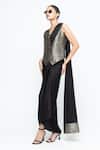 SOBARIKO_Black Modal, Satin, Brocade, Silk Metallic Thread Kiara Waistcoat Skirt Set _at_Aza_Fashions
