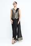 Buy_SOBARIKO_Black Modal, Satin, Brocade, Silk Metallic Thread Kiara Waistcoat Skirt Set _at_Aza_Fashions