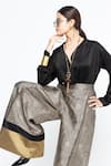 SOBARIKO Black Silk, Modal, Satin V-neck Metallic Brocade Pant Set Online at Aza Fashions SOBARIKO_Black Silk, Modal, Satin V-neck Metallic Brocade Pant Set _Online_at_Aza_Fashions