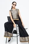 Buy SOBARIKO Black Brocade, Silk Round Neck Miri Bib With Pant Set Online at Aza Fashions Buy_SOBARIKO_Black Brocade, Silk Round Neck Miri Bib With Pant Set _Online_at_Aza_Fashions