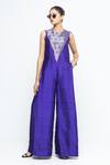 Buy SOBARIKO Purple Silk Zari Round Neck Reha Woven Jumpsuit at Aza Fashions Buy_SOBARIKO_Purple Silk Zari Round Neck Reha Woven Jumpsuit _at_Aza_Fashions