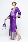 Shop_SOBARIKO_Purple Silk Zari V-neck Nats Brocade Kaftan _Online_at_Aza_Fashions