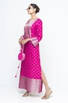 SOBARIKO_Pink Silk V-neck Nats Brocade Kaftan _Online_at_Aza_Fashions