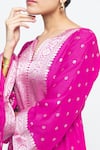 Shop_SOBARIKO_Pink Silk V-neck Nats Brocade Kaftan _Online_at_Aza_Fashions
