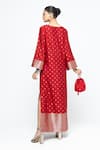 Shop_SOBARIKO_Red Silk Zari, Embroidery V-neck Nats Brocade Kaftan _at_Aza_Fashions