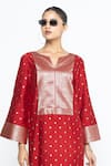 Buy_SOBARIKO_Red Silk Zari, Embroidery V-neck Nats Brocade Kaftan _Online_at_Aza_Fashions