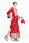Shop_SOBARIKO_Red Silk Zari, Embroidery V-neck Nats Brocade Kaftan _Online_at_Aza_Fashions