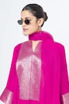 Shop SOBARIKO Pink Silk, Organza Zari Split V-neck Seher Woven Tunic Pant Set Online at Aza Fashions Shop_SOBARIKO_Pink Silk, Organza Zari Split V-neck Seher Woven Tunic Pant Set _Online_at_Aza_Fashions