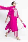 SOBARIKO Pink Silk, Organza Zari Split V-neck Seher Woven Tunic Pant Set at Aza Fashions SOBARIKO_Pink Silk, Organza Zari Split V-neck Seher Woven Tunic Pant Set _at_Aza_Fashions