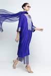 SOBARIKO Blue Silk, Organza Zari Split V-neck Seher Woven Tunic Pant Set at Aza Fashions SOBARIKO_Blue Silk, Organza Zari Split V-neck Seher Woven Tunic Pant Set _at_Aza_Fashions