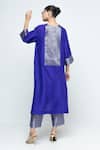Shop SOBARIKO Blue Silk, Organza Zari Split V-neck Seher Woven Tunic Pant Set at Aza Fashions Shop_SOBARIKO_Blue Silk, Organza Zari Split V-neck Seher Woven Tunic Pant Set _at_Aza_Fashions