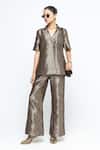 SOBARIKO_Brown Silk Metallic Thread Wrap Blazer Pant Set _Online_at_Aza_Fashions