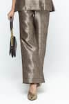 Shop_SOBARIKO_Brown Silk Metallic Thread Wrap Blazer Pant Set _Online_at_Aza_Fashions